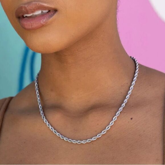 New! Sterling Silver Finish 3mm Rope Chain 18” Length - Picture 1 of 7